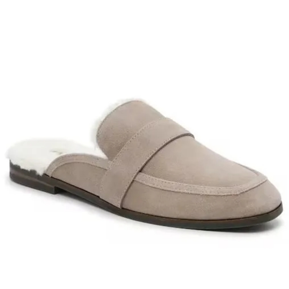Lucky Brand Women Caydim Square TaupToe faux fur Loafer Mule Flats shoes sz 8.5M